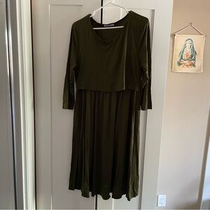 Chic Long Sleeve Olive Dress